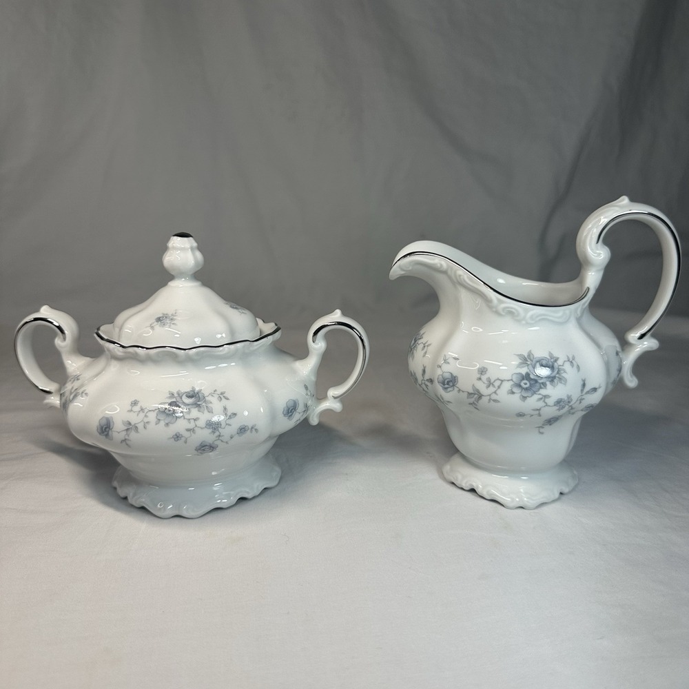 VTG Johann Haviland Bavaria Germany BLUE GARLAND Cream Sugar Bowl PorcelainSet